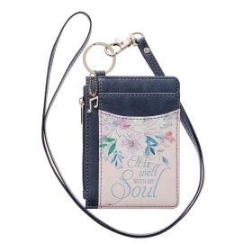 ID Card Holder It is Well With My Soul Gray/Pink Floral Faux Leather Zip ID Case