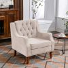 Beige Accent Chair, Living Room Chair, Footrest Chair Set with Vintage Brass Studs, Button Tufted Upholstered Armchair for Living Room