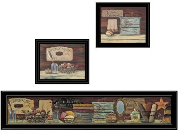 "COUNTRY BATH 1" 3-Piece Vignette by Pam Britten, Black Frame