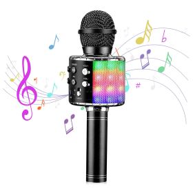 Kids Microphone, Wireless Bluetooth Microphone with LED Lights, Children Microphone Singing Toys Christmas Gifts for Kids and Adults, Black