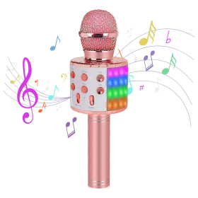 Kids Microphone, Wireless Bluetooth Microphone with LED Lights, Children Microphone Singing Toys Christmas Gifts for Kids and Adults, Gold