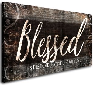 Blessed Home Quote Canvas Wall Art|Brown Wall Decor for Living Room|Blessed is the home Christian Wall Art|Ready to Hang Wall Picture for Dining Room