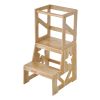 VEVOR Toddler Step Stool, Natural Pine Wood Kids Kitchen Stool Helper with Safety Rail