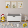 Kids Toy Box Chest, White Rubber Wood Toy Box for Boys Girls, Large Storage Cabinet with Cushion Seat Bench/Flip-Top Lid/Safety Hinge