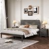 3-Pieces Bedroom Sets, Queen Size Farmhouse Platform Bed with Two Bedside Lights, 2-Drawer Nightstand, Antique Gray