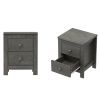 3-Pieces Bedroom Sets, Queen Size Farmhouse Platform Bed with Two Bedside Lights, 2-Drawer Nightstand, Antique Gray