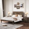 3-Pieces Bedroom Sets, Full Size Farmhouse Platform Bed with Two Bedside Lights, 2-Drawer Nightstand, Antique Walnut