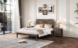 3-Pieces Bedroom Sets, Full Size Farmhouse Platform Bed with Two Bedside Lights, 2-Drawer Nightstand, Antique Walnut