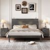 3-Pieces Bedroom Sets, Queen Size Farmhouse Platform Bed with Two Bedside Lights, 2-Drawer Nightstand, Antique Gray