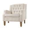 Beige Accent Chair, Living Room Chair, Footrest Chair Set with Vintage Brass Studs, Button Tufted Upholstered Armchair for Living Room