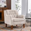 Beige Accent Chair, Living Room Chair, Footrest Chair Set with Vintage Brass Studs, Button Tufted Upholstered Armchair for Living Room