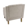 Beige Accent Chair, Living Room Chair, Footrest Chair Set with Vintage Brass Studs, Button Tufted Upholstered Armchair for Living Room