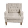 Beige Accent Chair, Living Room Chair, Footrest Chair Set with Vintage Brass Studs, Button Tufted Upholstered Armchair for Living Room