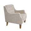 Beige Accent Chair, Living Room Chair, Footrest Chair Set with Vintage Brass Studs, Button Tufted Upholstered Armchair for Living Room