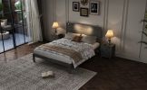 3-Pieces Bedroom Sets, Queen Size Farmhouse Platform Bed with Two Bedside Lights, 2-Drawer Nightstand, Antique Gray