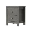 3-Pieces Bedroom Sets, Queen Size Farmhouse Platform Bed with Two Bedside Lights, 2-Drawer Nightstand, Antique Gray