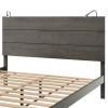 3-Pieces Bedroom Sets, Queen Size Farmhouse Platform Bed with Two Bedside Lights, 2-Drawer Nightstand, Antique Gray