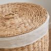 Ludmilla Round Tall Water Hyacinth Woven Wicker Laundry Hamper with Lid - For Clothes, Canvas