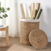 Ludmilla Round Tall Water Hyacinth Woven Wicker Laundry Hamper with Lid - For Clothes, Canvas