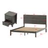 3-Pieces Bedroom Sets, Queen Size Farmhouse Platform Bed with Two Bedside Lights, 2-Drawer Nightstand, Antique Gray