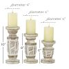 DecMode White Wash Wood Country Cottage Candle Holder Set of 3-Pieces, 6", 8",10"H