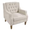 Beige Accent Chair, Living Room Chair, Footrest Chair Set with Vintage Brass Studs, Button Tufted Upholstered Armchair for Living Room