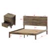 3-Pieces Bedroom Sets, Full Size Farmhouse Platform Bed with Two Bedside Lights, 2-Drawer Nightstand, Antique Walnut