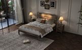 3-Pieces Bedroom Sets, Full Size Farmhouse Platform Bed with Two Bedside Lights, 2-Drawer Nightstand, Antique Walnut