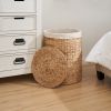 Ludmilla Round Tall Water Hyacinth Woven Wicker Laundry Hamper with Lid - For Clothes, Canvas