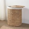 Ludmilla Round Tall Water Hyacinth Woven Wicker Laundry Hamper with Lid - For Clothes, Canvas