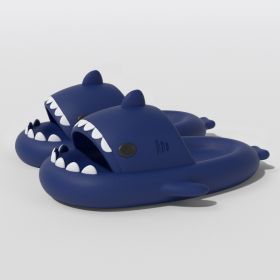 Summer Shark Slippers Indoor Outdoor Slippers Slides Thick Soled Anti-skid Solid Color Cool Funny Slippers Women Men Shoes New (Color: New deep bule, size: 44-45)