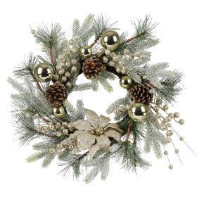 Christmas Wreath 20 Inch Christmas Door Decorations Wreath with Warm Lights (Material: PVC, Color: White+Green)