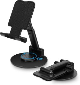 360¬∞Rotating Cell Phone Holder for Desk, Fully Foldable Phone Stand,Angle & Height Adjustable DeskPhone Stand, for Office & Kitchen (Color: Black)